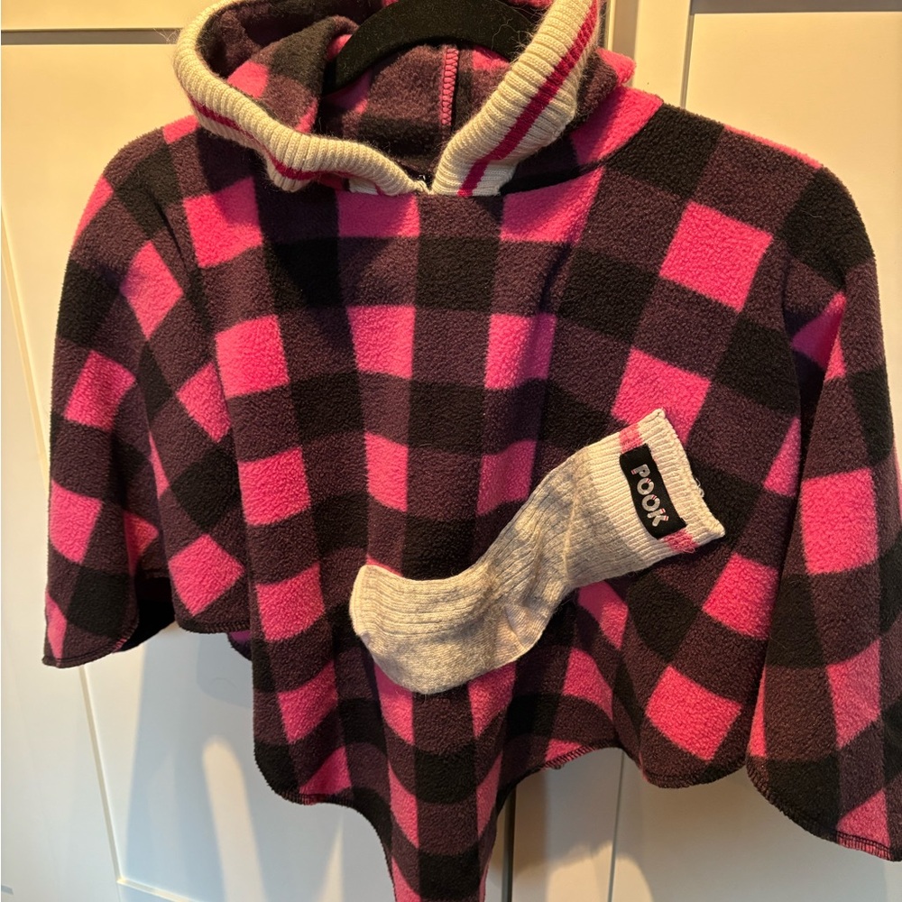 Pook toddler Pink and Black Plaid Poncho with Hood